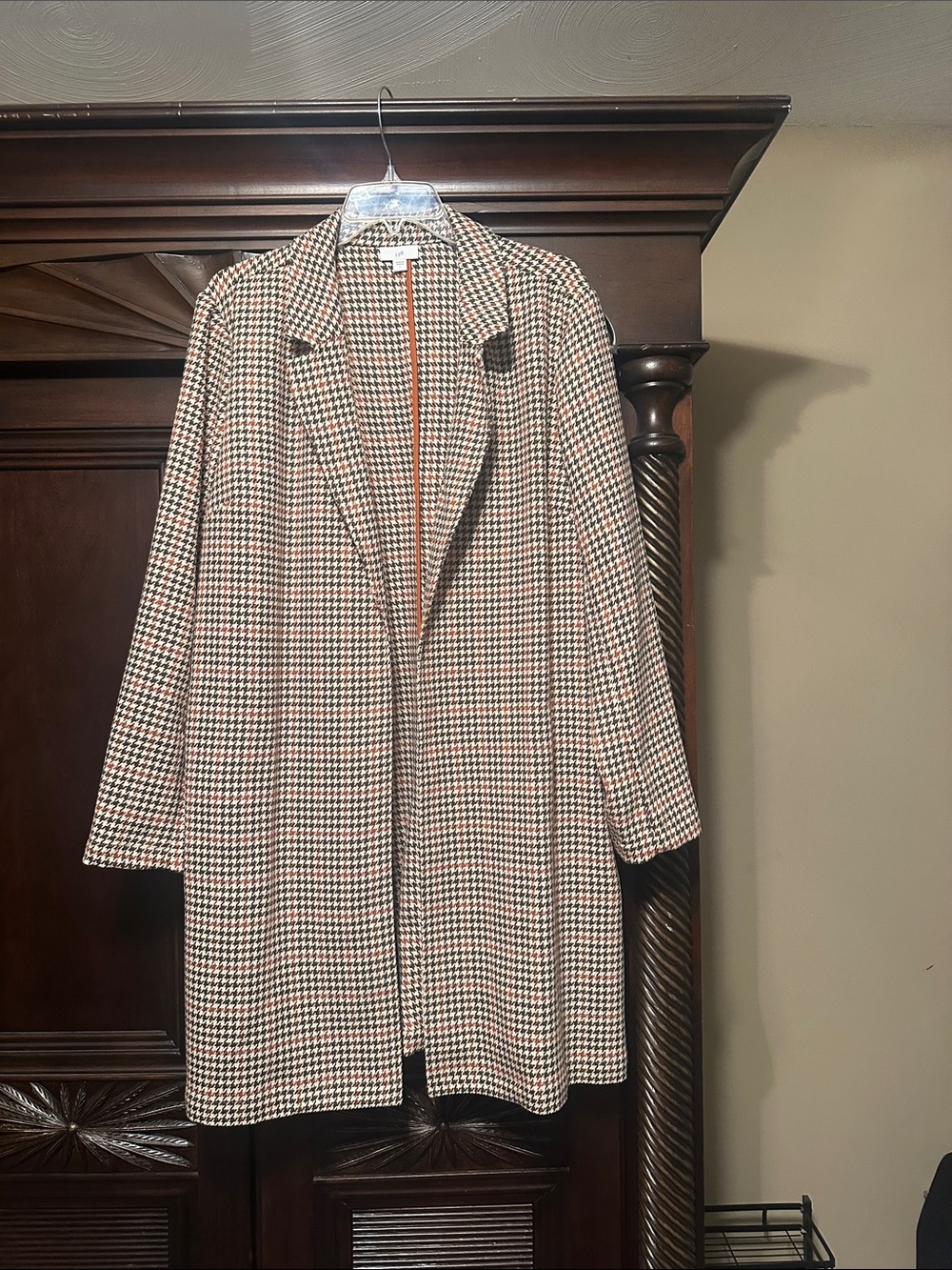 J. Jill Houndstooth Trench Coat in Black, Brown & Cream